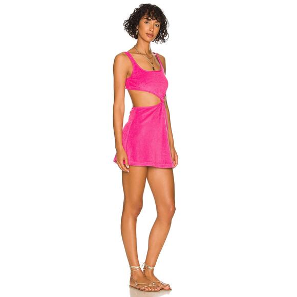 Solid & Striped Mini Bailey Terrycloth Dress Knot Detail Pink Strawberry Medium - Picture 2 of 10